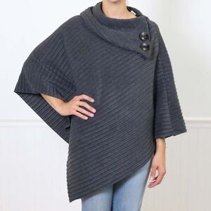 Gray Asymmetrical Knit Poncho Sweater